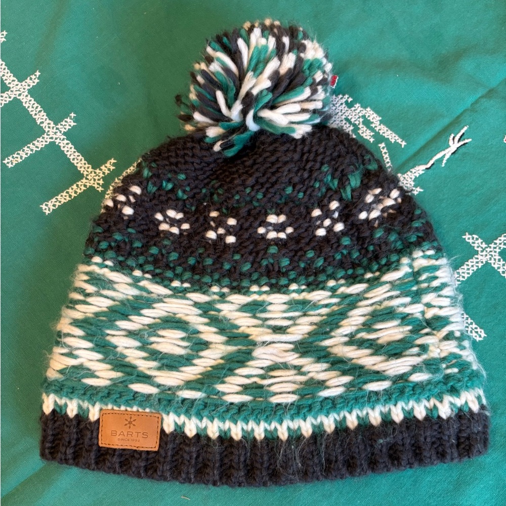 Barts Patterned Pom-Pom Hat - Green and Black